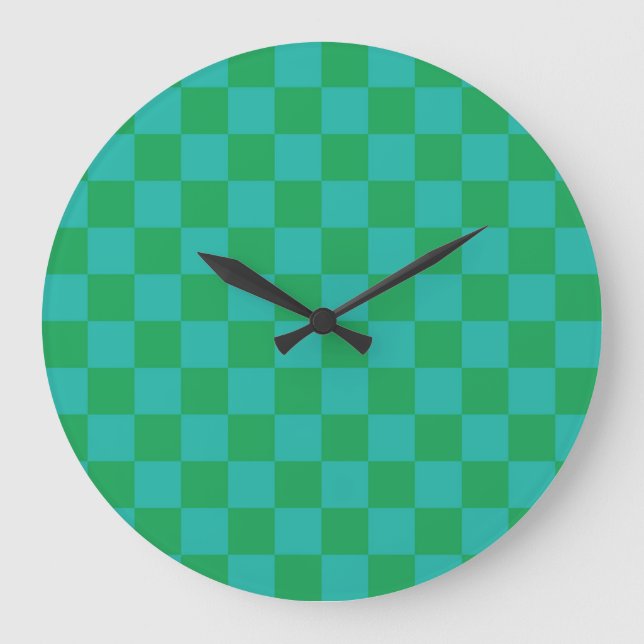 Grande Horloge Ronde Bleu vert À damiers En vichy Motif (Recto)