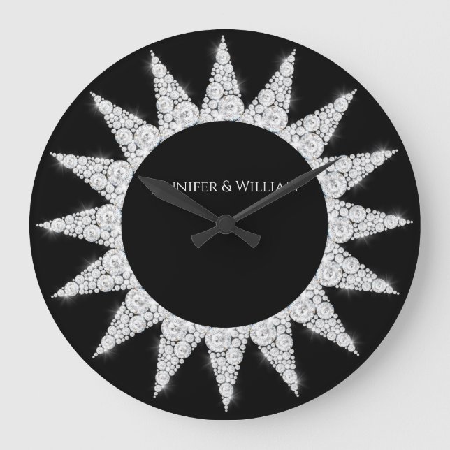 Grande Horloge Ronde Bling Diamond Elegant Wedding Venin Custom Black (Recto)