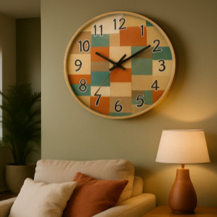 Grande Horloge Ronde Bloc géométrique Abstrait moderne en Turquoise et 