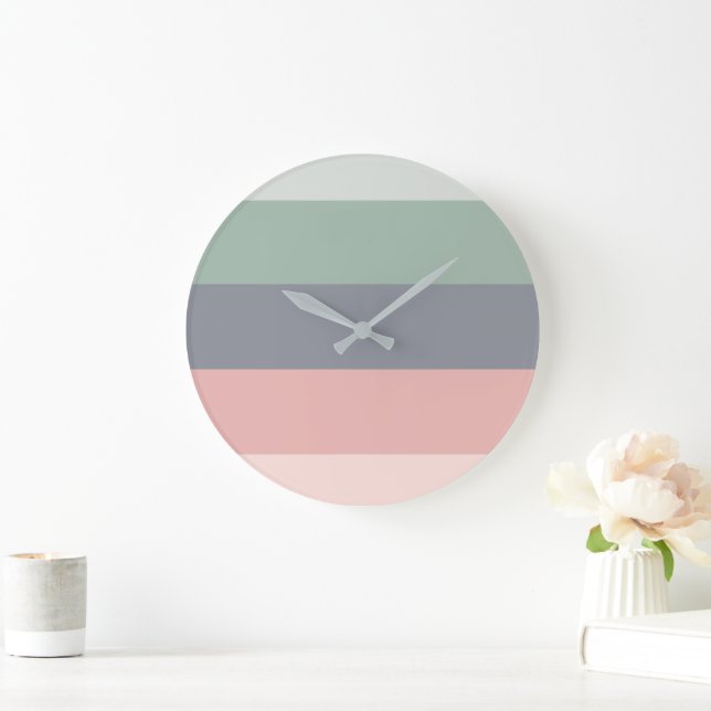 Grande Horloge Ronde Blocs modernes Grandes bandes Pastel Motif Grande  (Maison)