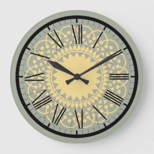 Grande Horloge Ronde Blue and Cream Doilie Lace Design Wall Clock