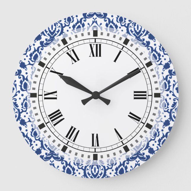 Grande Horloge Ronde Blue and White Moroccan Casbah Damask (Recto)
