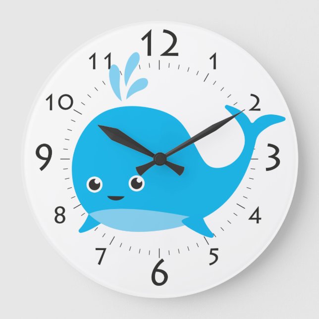 Grande Horloge Ronde Blue Cartoon Whale Cute Kids Room (Recto)