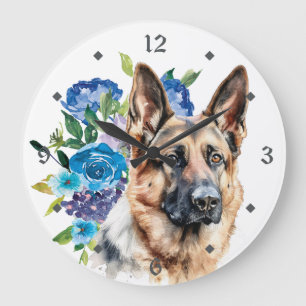 Grande Horloge Ronde Blue Floral Bouquet