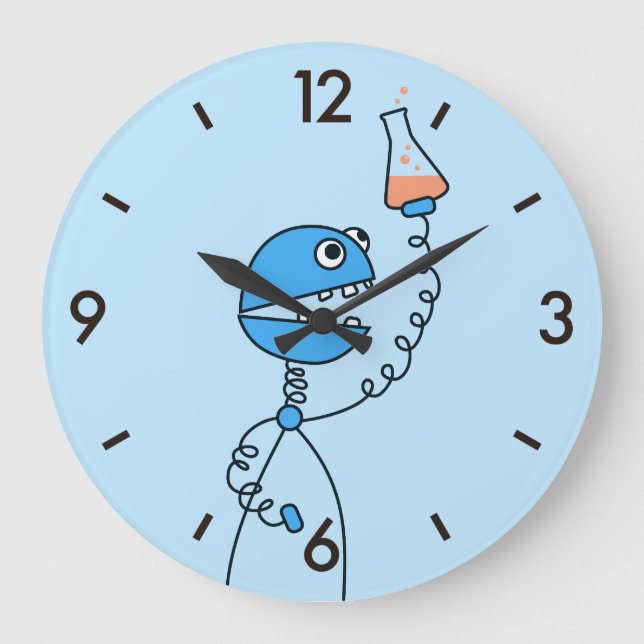 Grande Horloge Ronde Blue Funny Cartoon Robot Chimie (Recto)