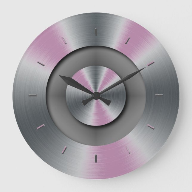 Grande Horloge Ronde Blue Glow Faux Metal Elegant Modern Wall Clock (Recto)