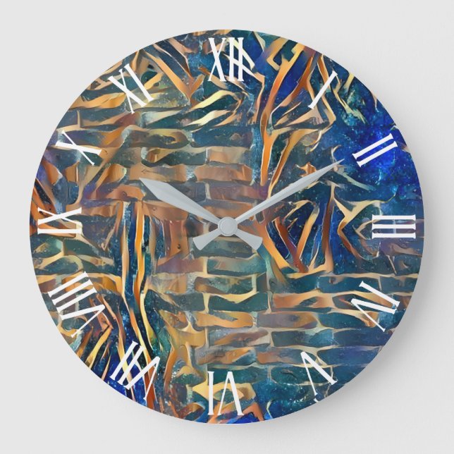 Grande Horloge Ronde Blue Gold Wall Art Dream (Recto)