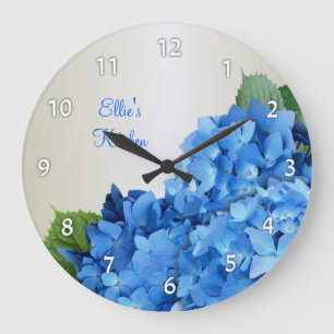 Grande Horloge Ronde Blue Hydrangea Personalized Wall Clock
