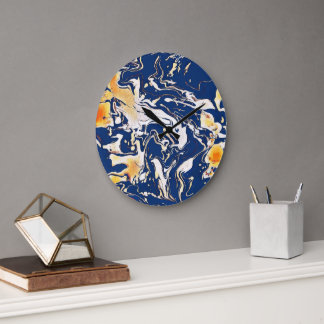 Grande Horloge Ronde Blue Love red orange yellow swirls
