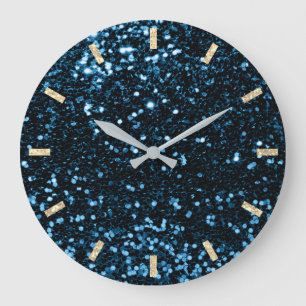 Grande Horloge Ronde Blue Navy Deep Sparkly Parties scintillant argent 