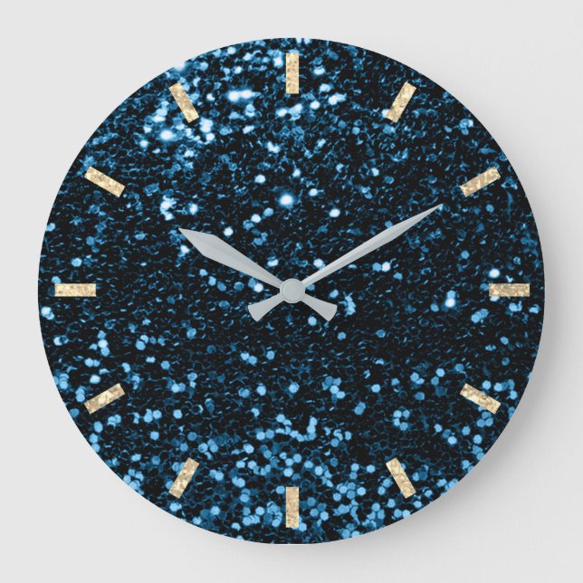 Grande Horloge Ronde Blue Navy Deep Sparkly Parties scintillant argent  (Recto)