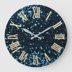 Grande Horloge Ronde Blue Navy Parties scintillant Turquoise SilverMéta