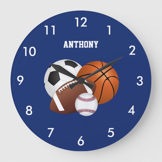 Grande Horloge Ronde Blue Sports Ball Custom Large Clock (Recto)