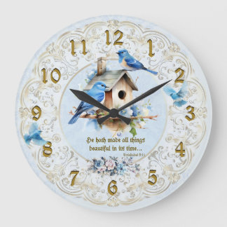 Grande Horloge Ronde Bluebird Scripture Clock Birdhouse Ecclesiastes