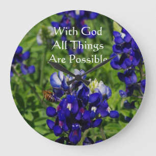 Grande Horloge Ronde Bluebonnets Avec Dieu Tout Est Possible