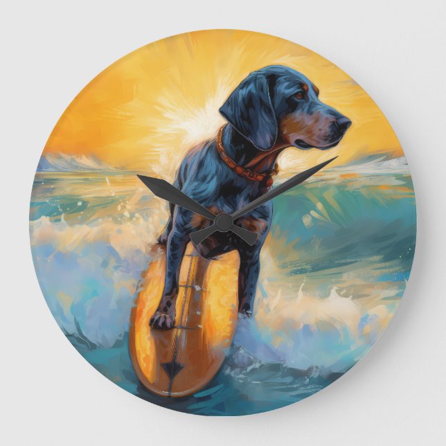 Grande Horloge Ronde Bluetick Coonhound Beach Plage Plage de surf Peint (Recto)