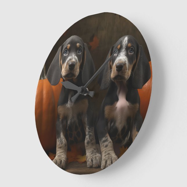 Grande Horloge Ronde Bluetick Coonhound Chiot Automne Citrouille de pla (Angle)