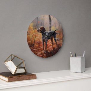 Grande Horloge Ronde Bluetick Coonhound en automne Leaves automne Inspi