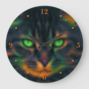 Grande Horloge Ronde Blur Colorful Green Eyes Pop art Pet Cat