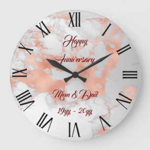Grande Horloge Ronde Blush de Luxe Pailleté Marbre Rose Blanc Personnal