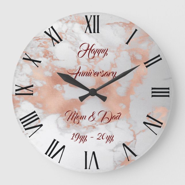 Grande Horloge Ronde Blush Luxueux Paillettes Marbre Rose Blanc Personn (Recto)