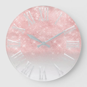 Grande Horloge Ronde Blush Rose Glitter ombre White Spark Princess