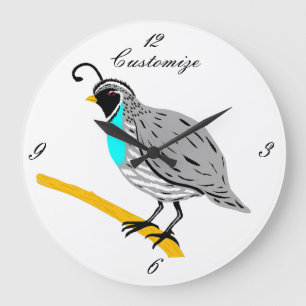 Grande Horloge Ronde Bobwhite Quail à gorge bleue Thunder_Cove