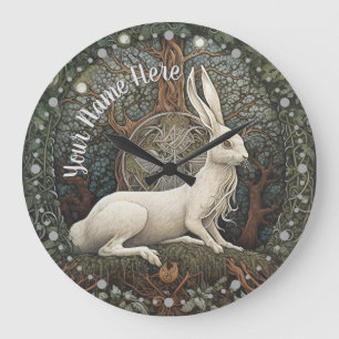 Grande Horloge Ronde Boho de la nature du lièvre de minuit