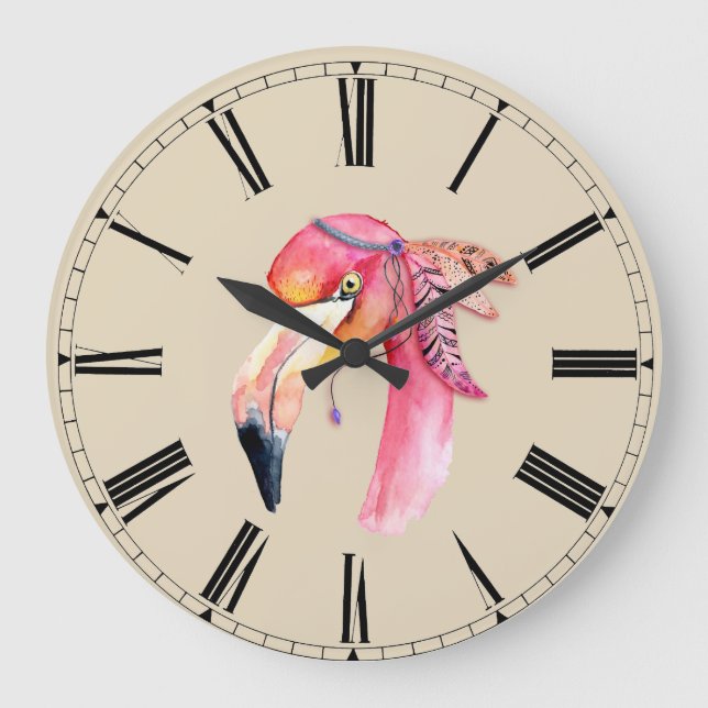 Grande Horloge Ronde Boho Fiona Flamingo Wall Clock (Recto)