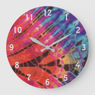 Grande Horloge Ronde Boho Hot Pink Turquoise Batik Abstrait Tie Dye Art