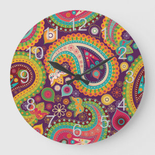 Grande Horloge Ronde Boho Paisley