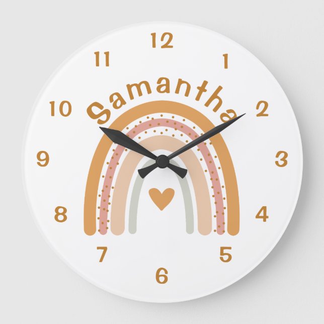 Grande Horloge Ronde Boho Rainbow Nursery Name Wall Clock (Recto)