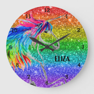 Grande Horloge Ronde Boho Rainbow Parties scintillant Cute Girls Unicor