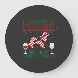 Grande Horloge Ronde Boire du vin câliner Retriever d'or Noël