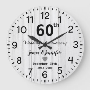 Grande Horloge Ronde Bois blanc rustique 60e anniversaire Mariage Perso
