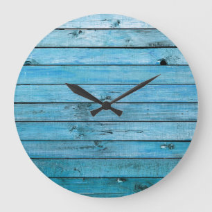 Grande Horloge Ronde Bois bleu naturel, arrière - plan texturé.