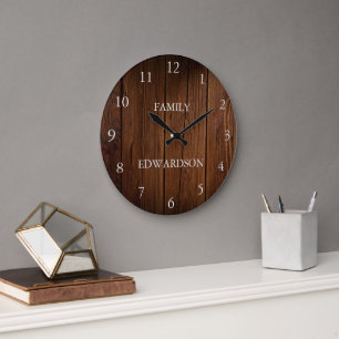 Grande Horloge Ronde Bois de grange rustique nom de famille ferme