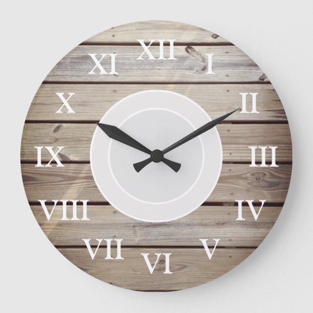 Grande Horloge Ronde Bois de plage rustique (Recto)