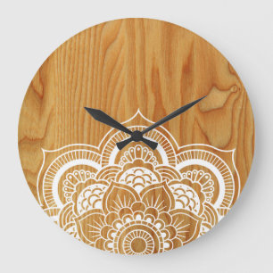 Grande Horloge Ronde Bois et mandala
