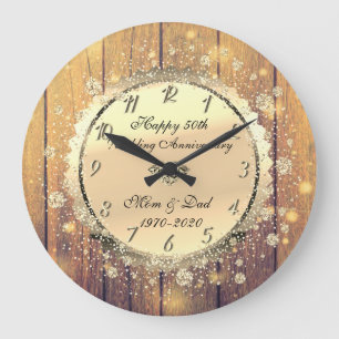 Grande Horloge Ronde Bois, Gold Confetti 50e anniversaire Mariage