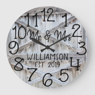 Grande Horloge Ronde Bois Gris Personnalisé sur Mesure Rustique