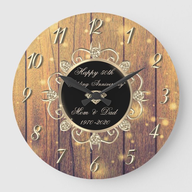 Grande Horloge Ronde Bois Lumières Diamants 50e Anniversaire de Mariage (Recto)