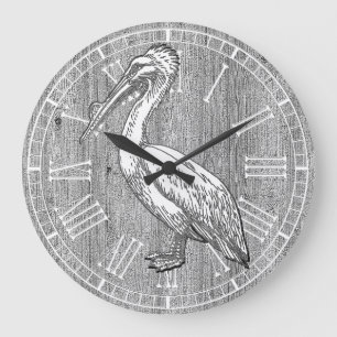 Grande Horloge Ronde Bois patiné de pélican