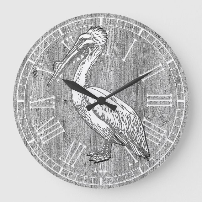 Grande Horloge Ronde Bois Patiné pélican (Recto)