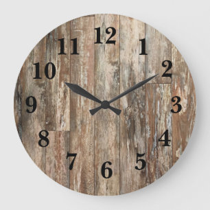 Grande Horloge Ronde Bois Patiné rustique