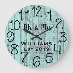 Grande Horloge Ronde Bois Personnalisé Télè Distressé Rustique