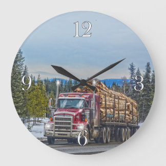 Grande Horloge Ronde Bois Rouge Camion Matériel Boutique Livraison Art