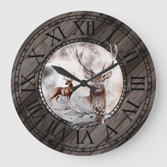 Grande Horloge Ronde Bois rustique aquarelle pays bois chiffres romains (Recto)