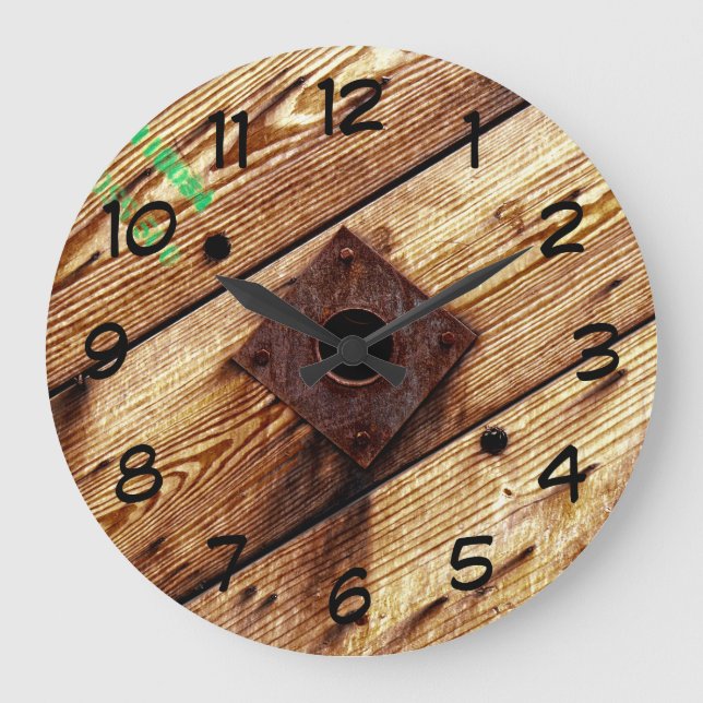 Grande Horloge Ronde Bois rustique industriel (Recto)