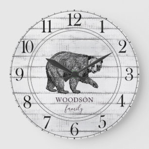 Grande Horloge Ronde Bois rustique Nom de famille Marcher Porteur Grand